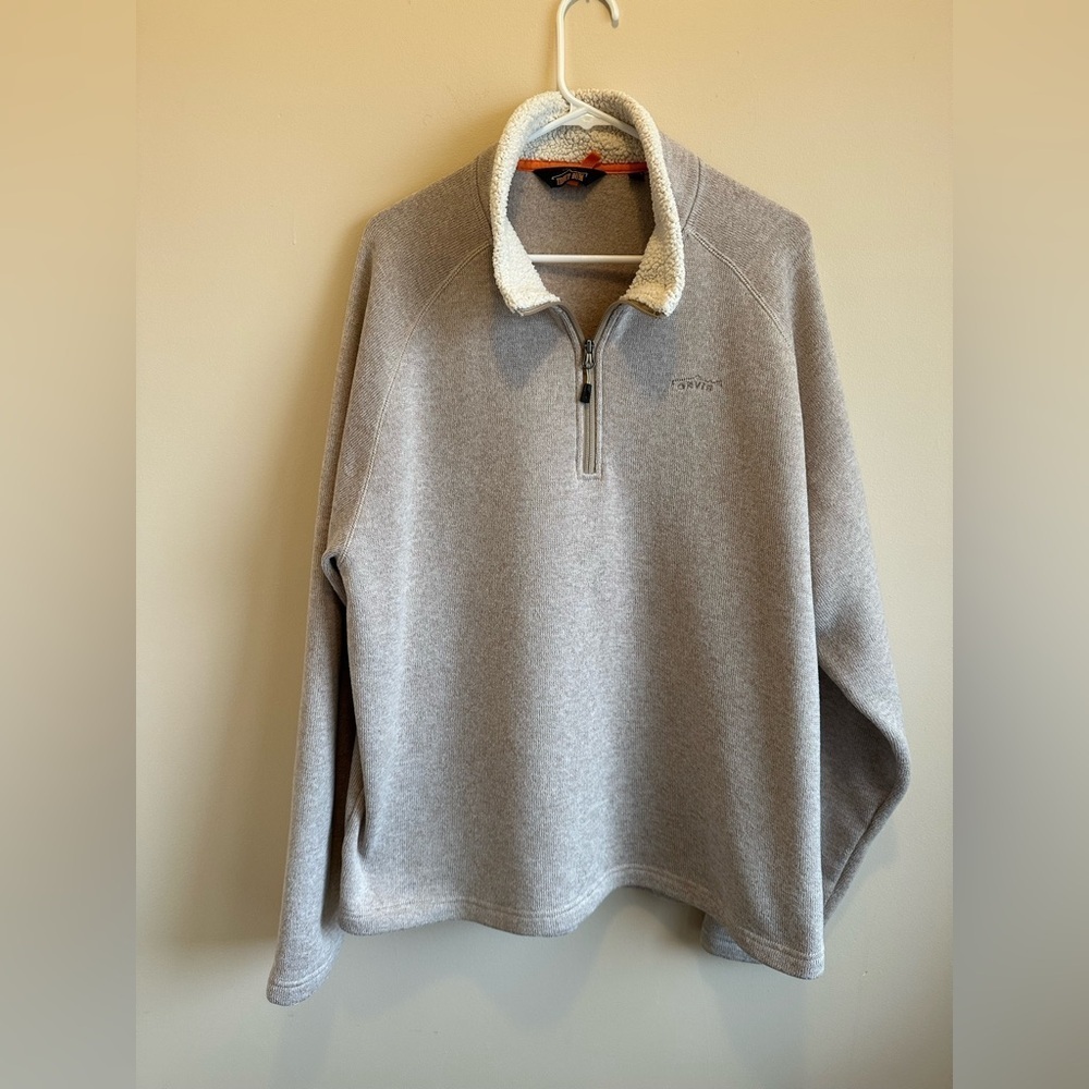 Orvis Trout Bum Fleece 1/4‎ Zip Sweater Tan/Oatmeal Sherpa Lined Collar Men’s XL
